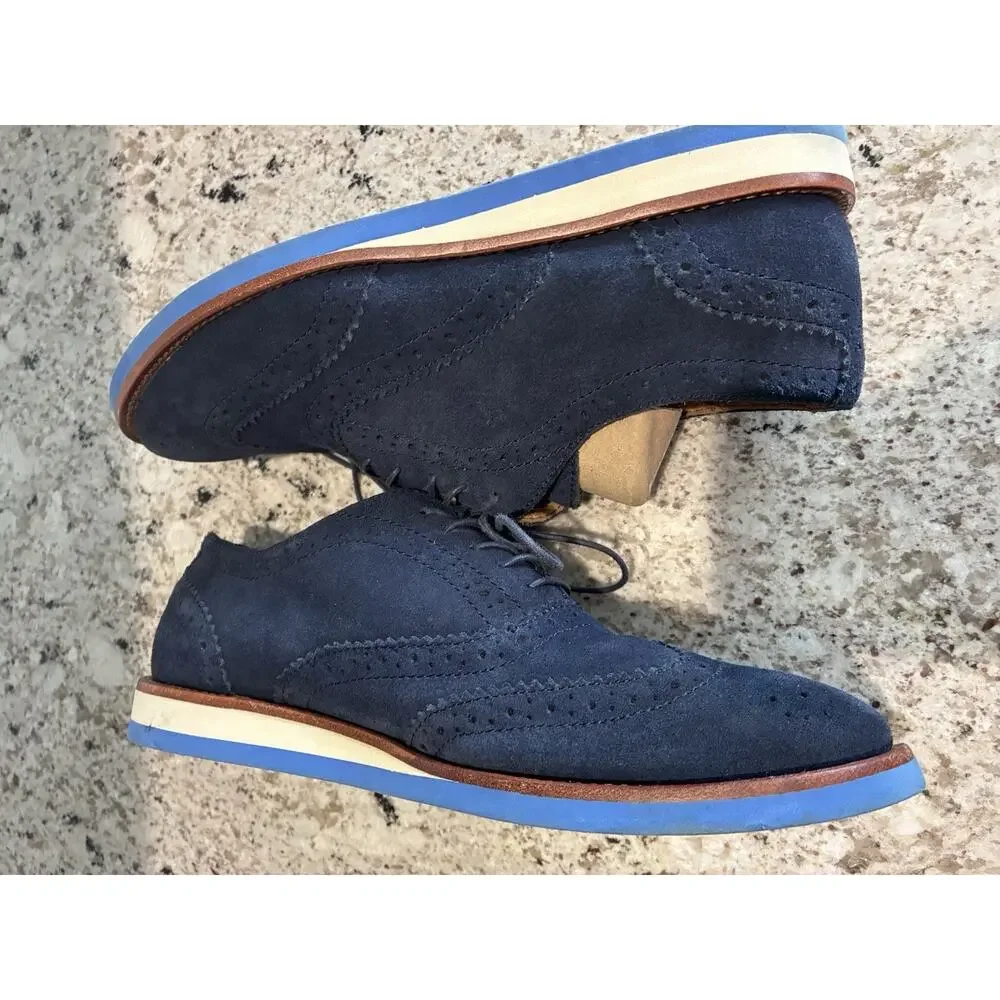 Vintage Polo Ralph Lauren Blue Suede Leather Oxford Casual Shoes 8D JOHNSLY